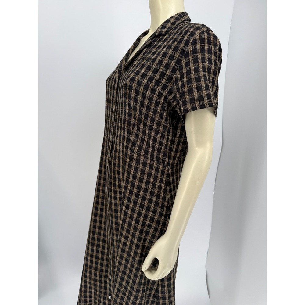 The Villager Plaid Button Front Maxi Shirt Dress 90s Grunge Brown Black - Picture 7 of 15